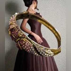 Vintage Rhinestone and Brass Cuff Bangle.